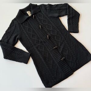 LL Bean Women’s M Cable Knit Wool Blend Cardigan Sweater Toggle Black 252162
